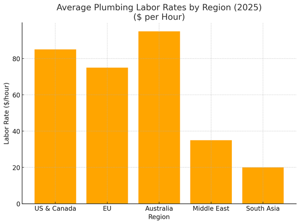 average plumbing labour rates by region 2025